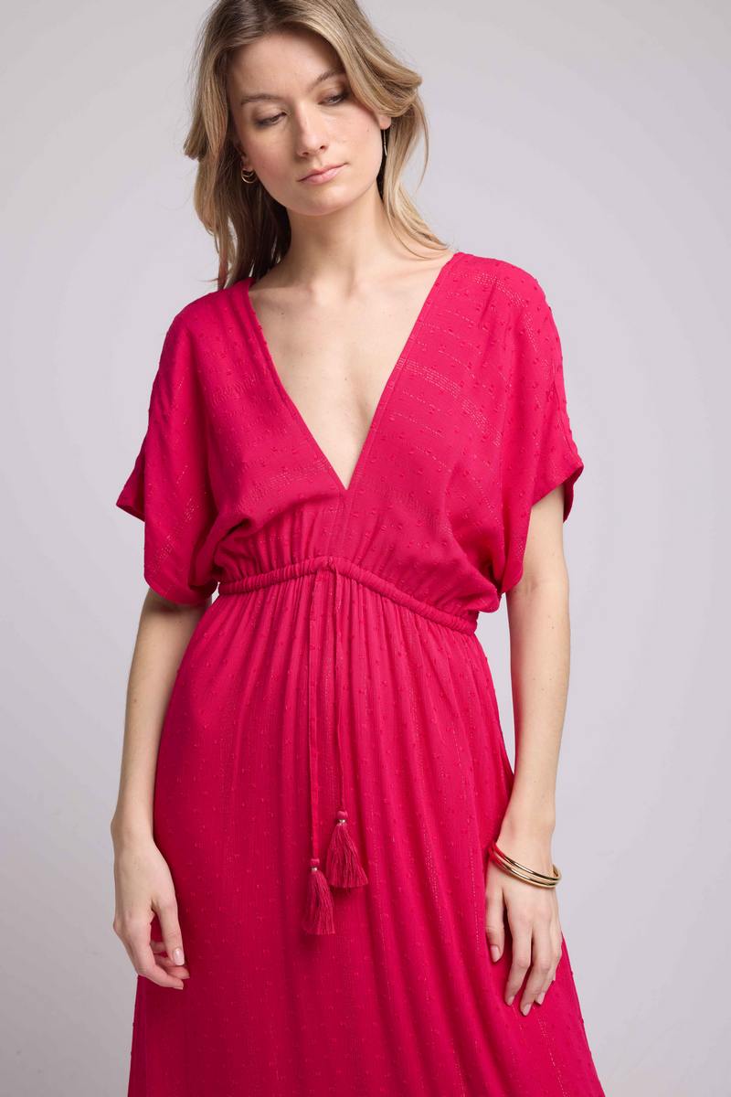 Robe Long Manches Courtes - Rouge