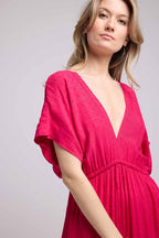 Robe Long Manches Courtes - Rouge