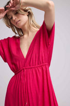Robe Long Manches Courtes - Rouge