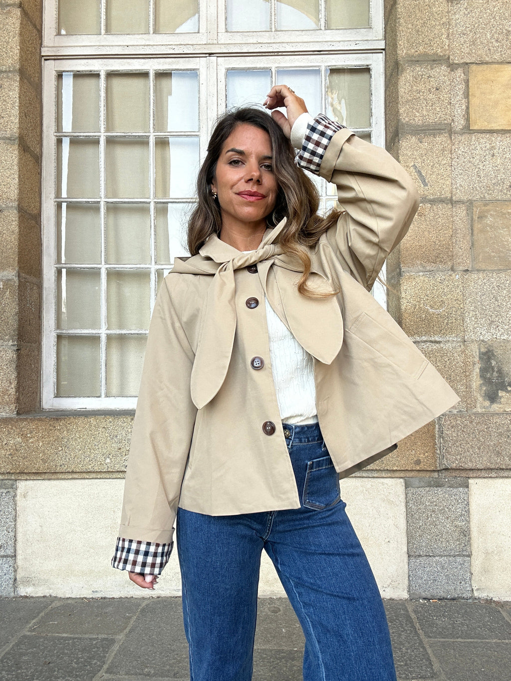 Chaqueta con capucha extraíble Garance beige
