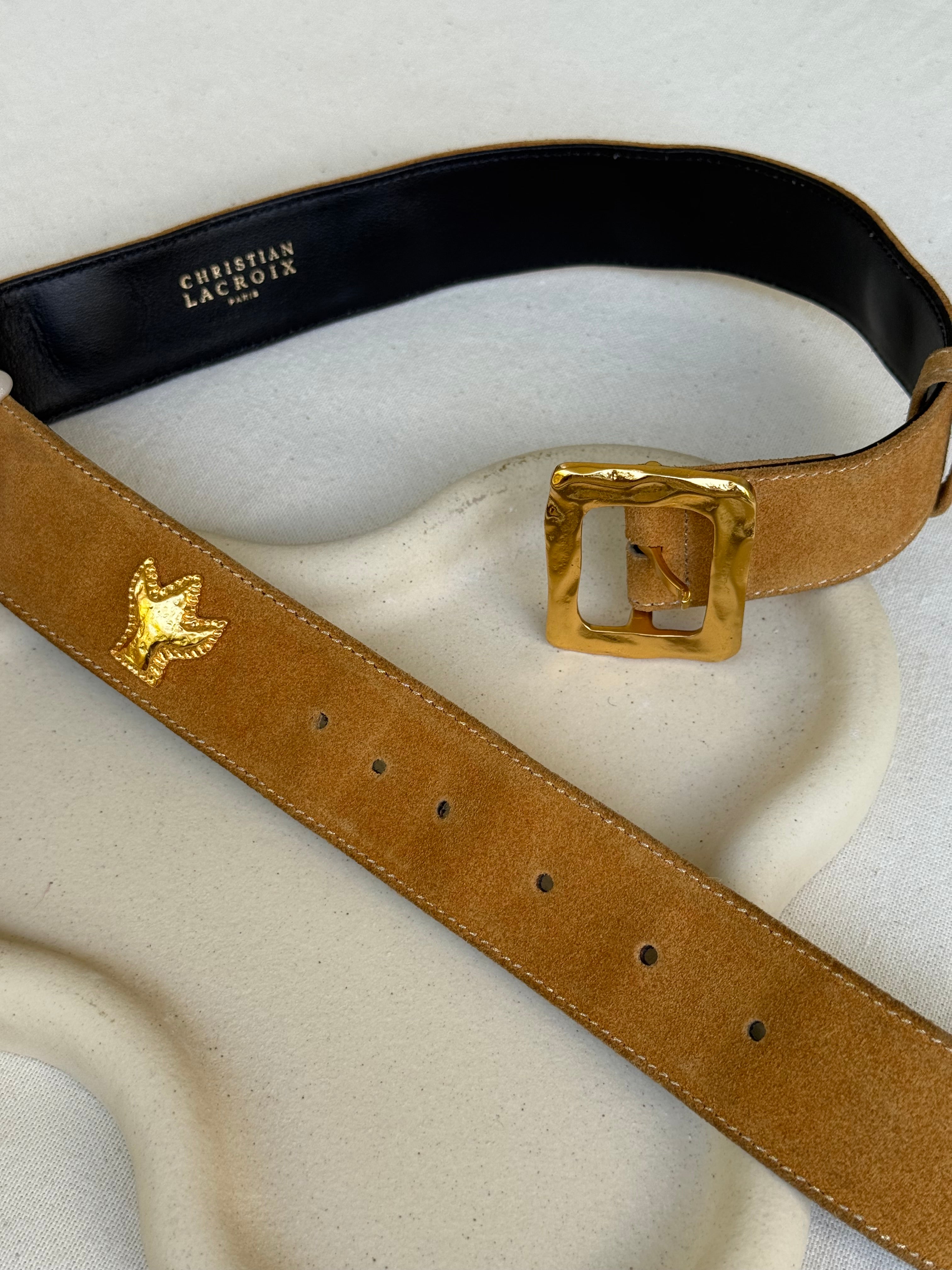 Christian Lacroix - Vintage Belt - Camel Suede And Gold Inserts