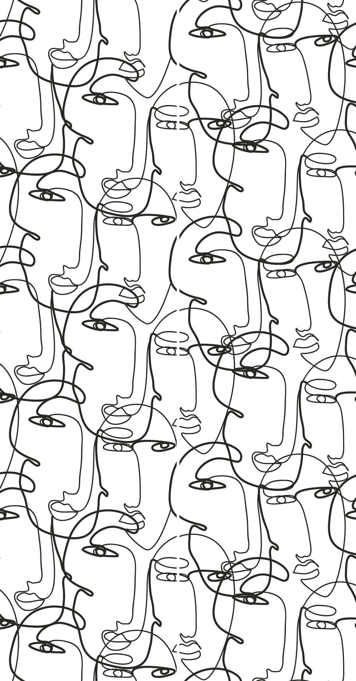 Lé Papiers De Ninon – Adhésif De Placard Lisa - Multicolore, motif abstrait noir et blanc de visages dessinés en une seule ligne