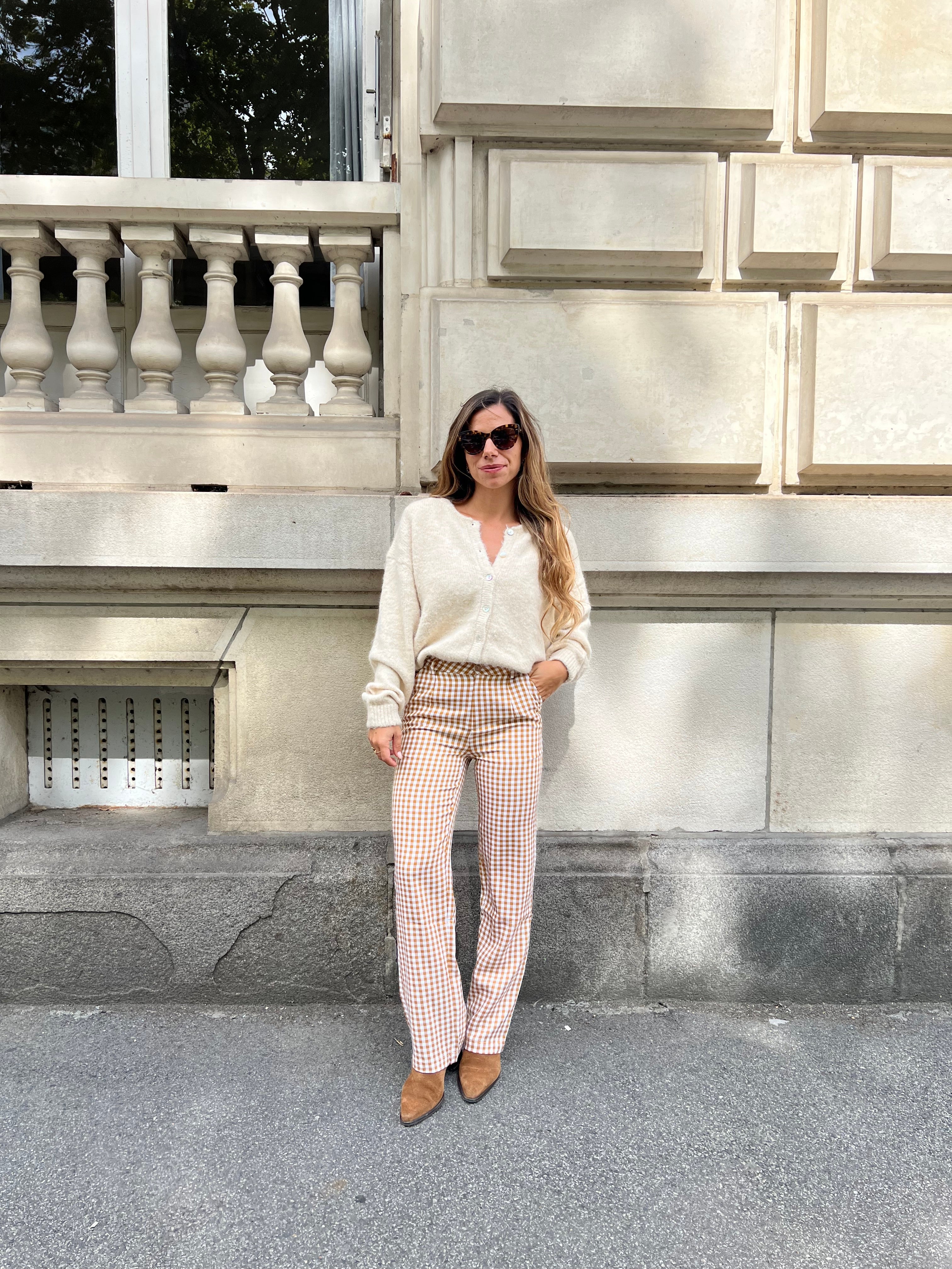 Aurora camel gingham trousers