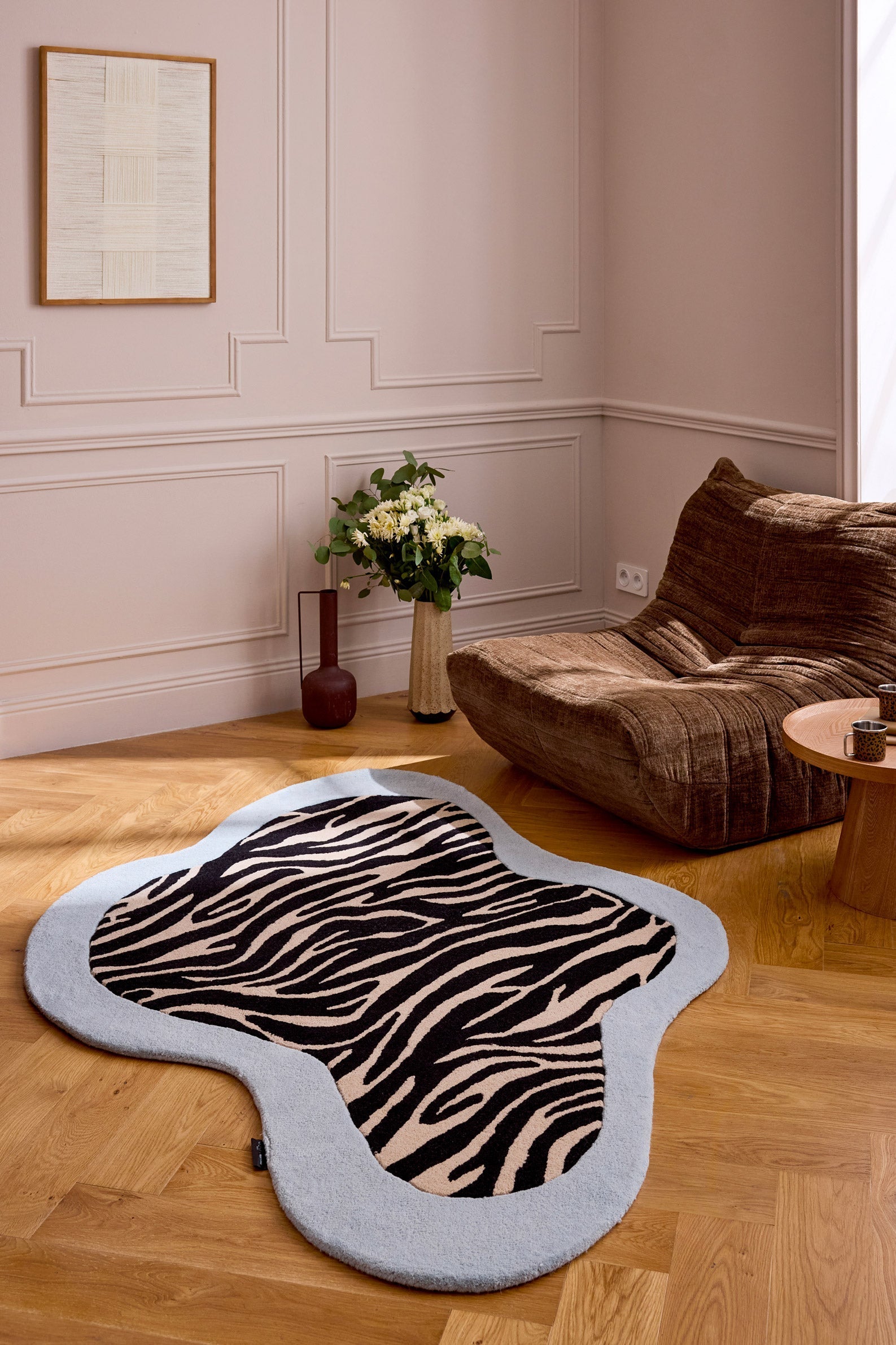 Âme fauve – Zebra wool rug - blue Âme fauve