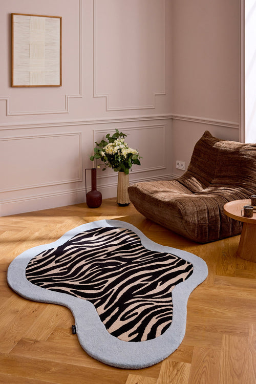 Âme fauve – Tapis en laine zébré - bleu Âme fauve