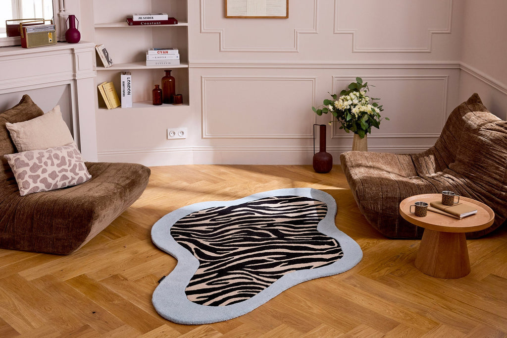 Âme fauve – Zebra wool rug - blue Âme fauve