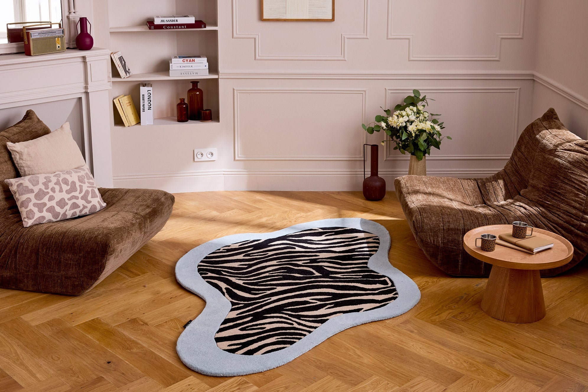 Âme fauve – Zebra wool rug - blue Âme fauve
