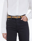 Cinturón De Piel Lisa Camel Con Hebilla Western - Mujer