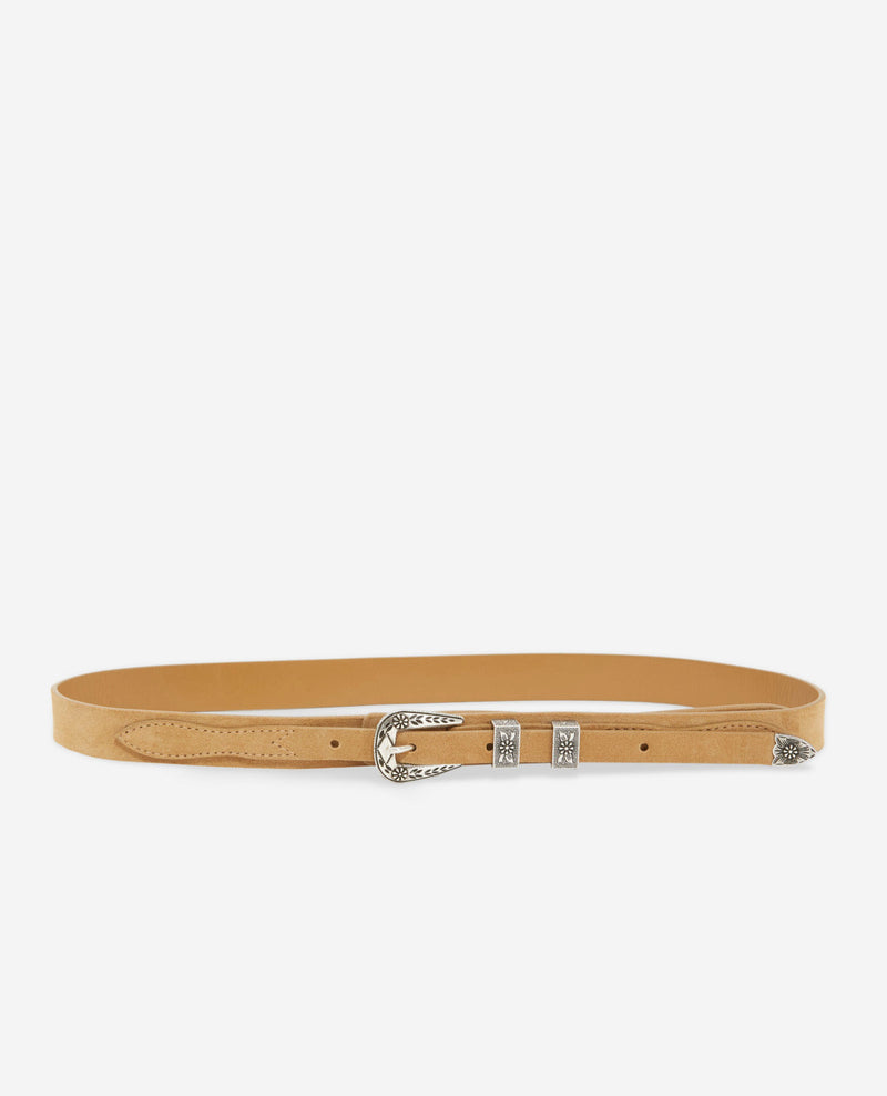Cinturón De Piel Lisa Camel Con Hebilla Western - Mujer