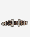 The Kooples - Double Buckle Calfskin Belt - Brown and Camel - Women