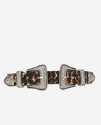 The Kooples - Double Buckle Calfskin Belt - Brown and Camel - Women