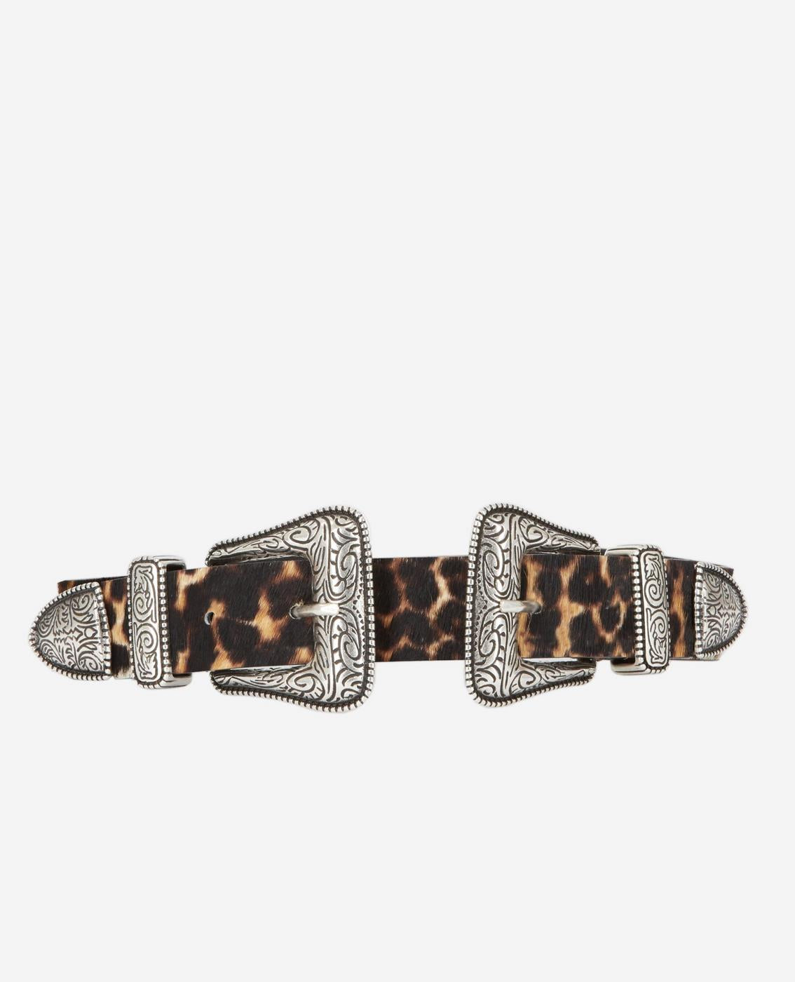 The Kooples - Double Buckle Calfskin Belt - Brown and Camel - Women