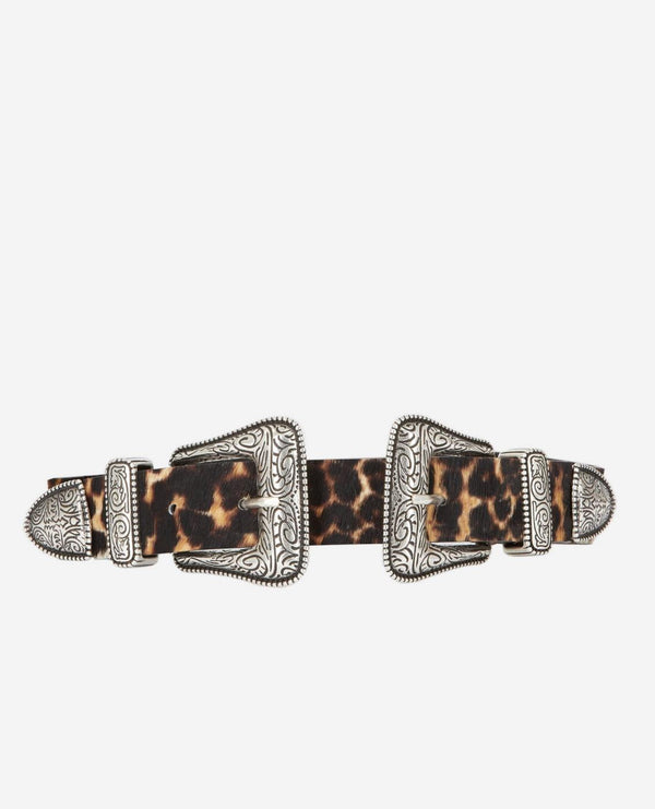 The Kooples - Double Buckle Calfskin Belt - Brown and Camel - Women