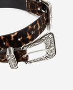 The Kooples - Double Buckle Calfskin Belt - Brown and Camel - Women