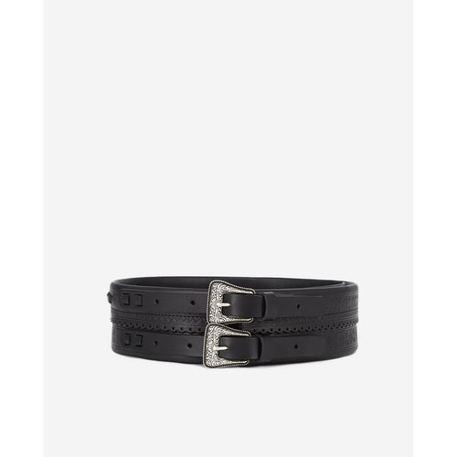 Cinturón de piel - Negro - Mujer