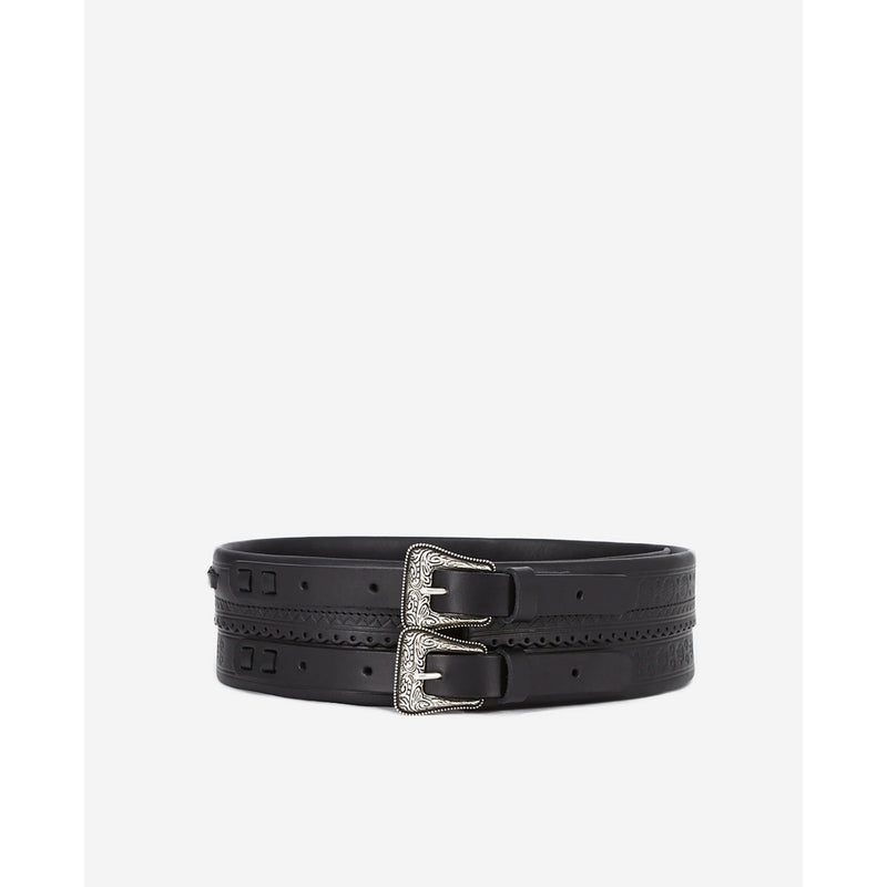 Cinturón de piel - Negro - Mujer