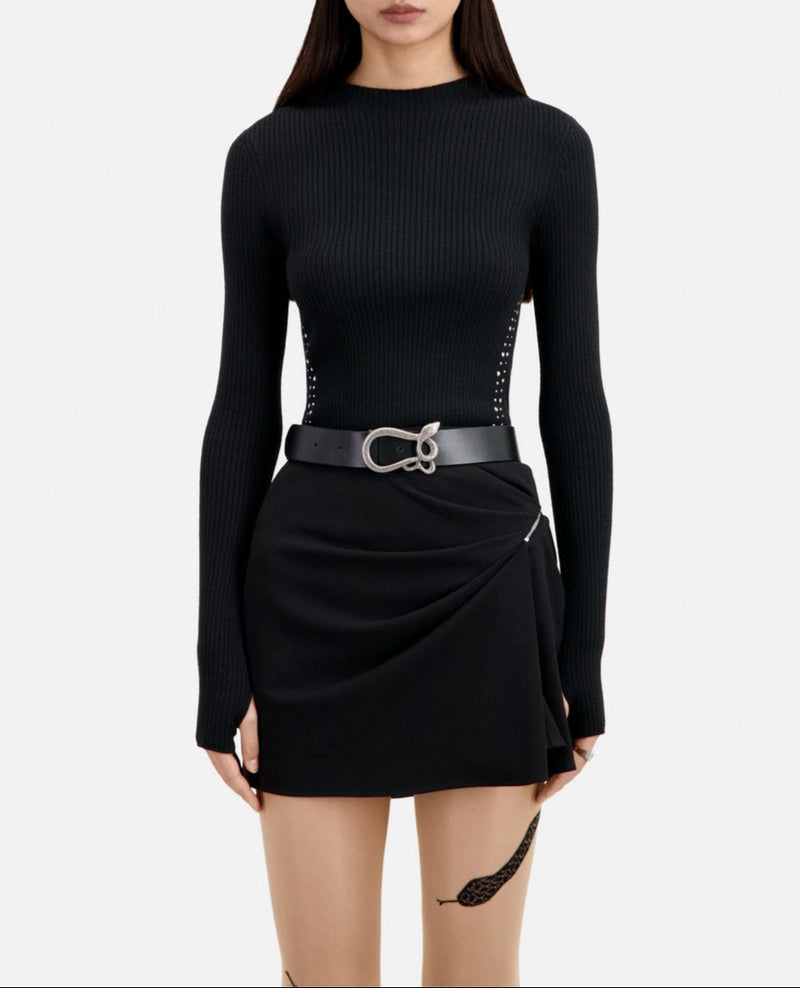 Cinturón de piel - Negro - Mujer