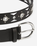 Ceinture En Cuir Avec Oeillets Strassés