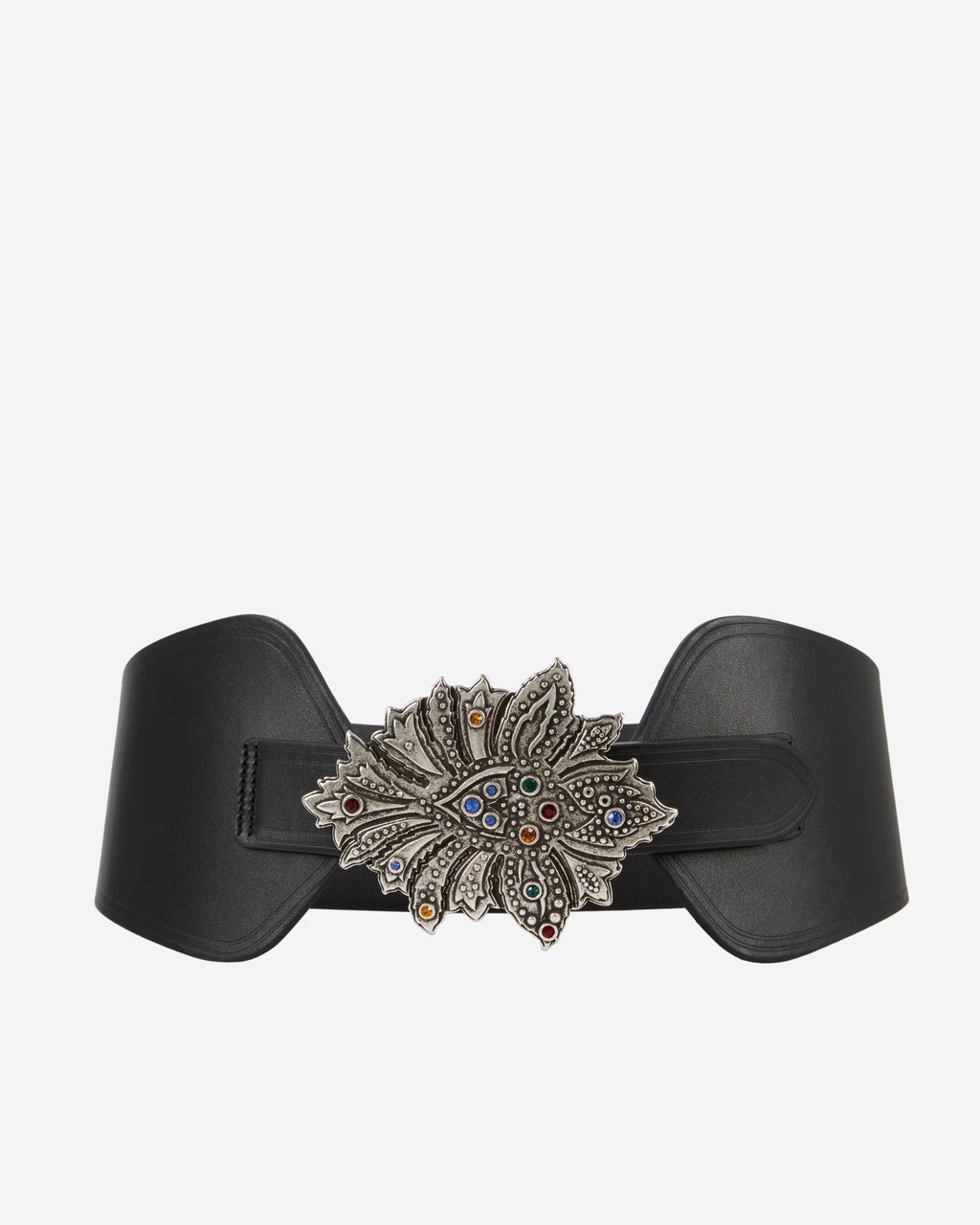 The Kooples - Cinturón de cuero de cintura alta con hebilla de flor