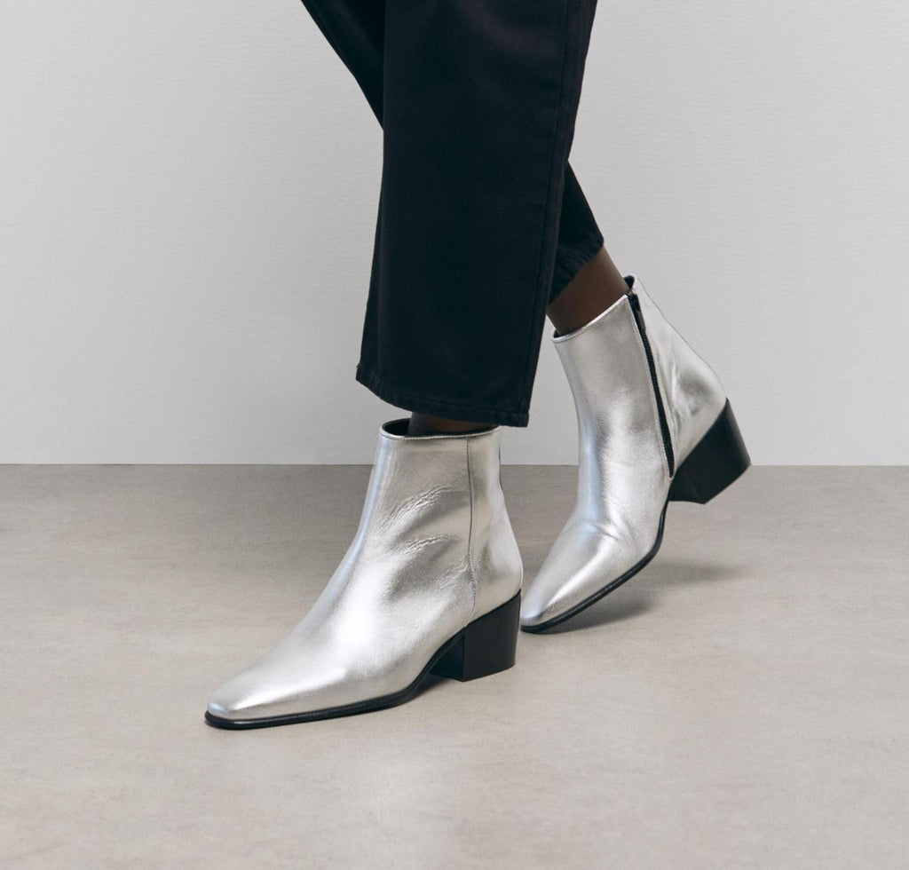 The Kooples - Botines De Cuero Plateado Con Cremallera - Mujer