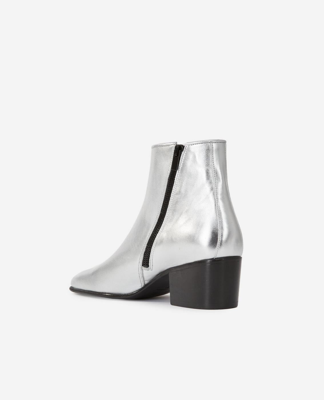The Kooples - Botines De Cuero Plateado Con Cremallera - Mujer