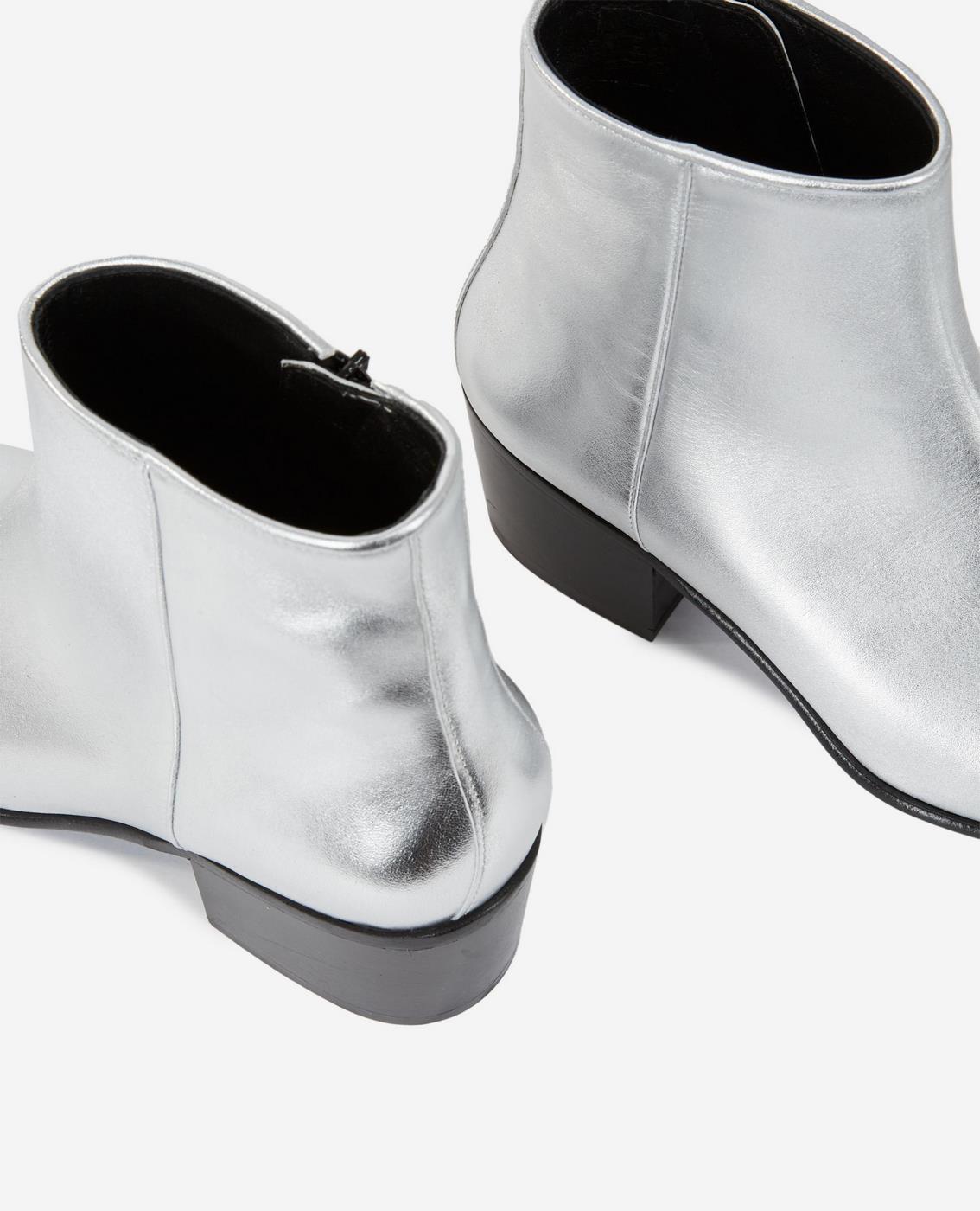 The Kooples - Botines De Cuero Plateado Con Cremallera - Mujer