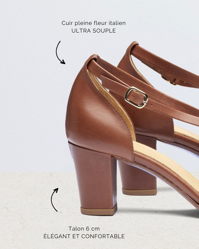 Sandale Tressée Agathe - Cuir Cognac - Semelle Cuir - Femme