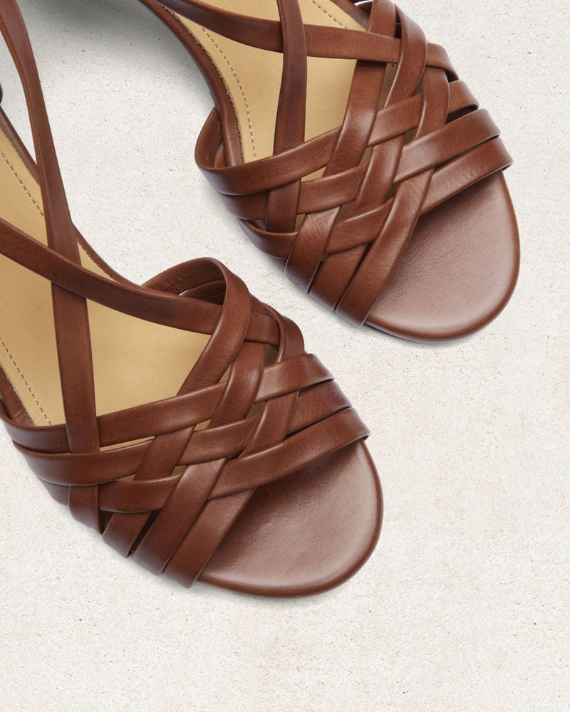 Sandale Tressée Agathe - Cuir Cognac - Semelle Cuir - Femme