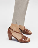 Sandale Tressée Agathe - Cuir Cognac - Semelle Cuir - Femme