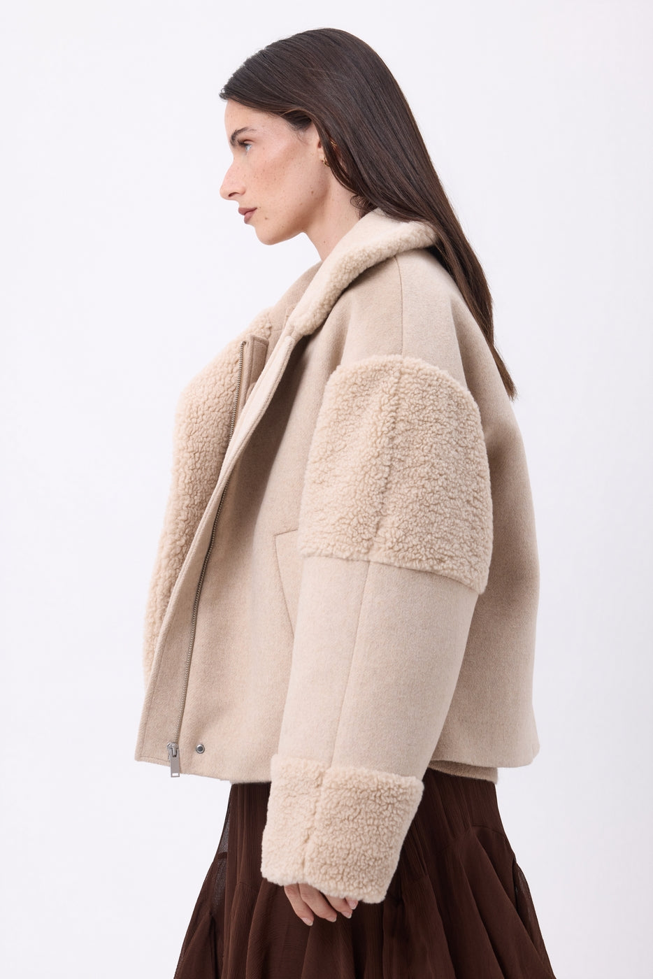 Chaqueta de lana y piel de oveja Alaska - gris beige - mujer