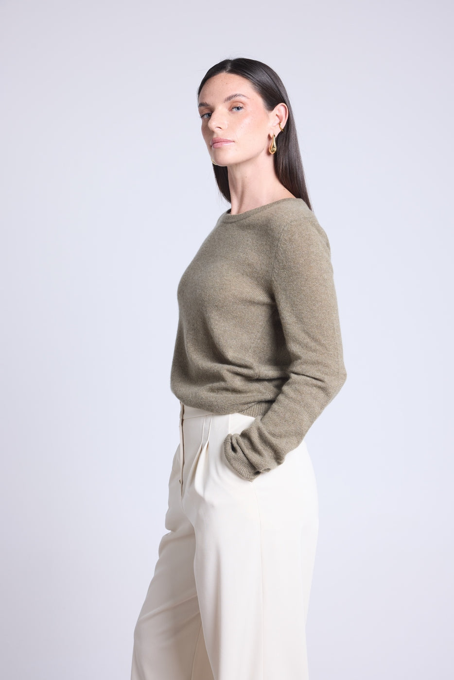 Pull Col Rond Alba - Vert Khaki - Femme