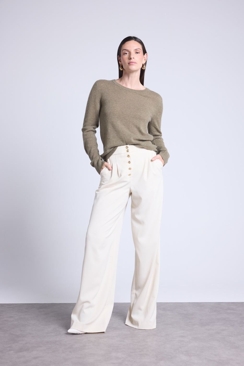 Pull Col Rond Alba - Vert Khaki - Femme
