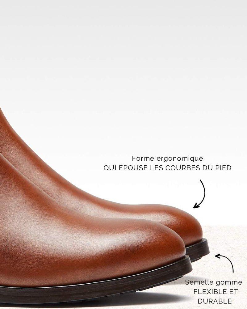 Botas Chelsea Albane - Piel de Lagarto Cognac - Suela de Goma - Mujer