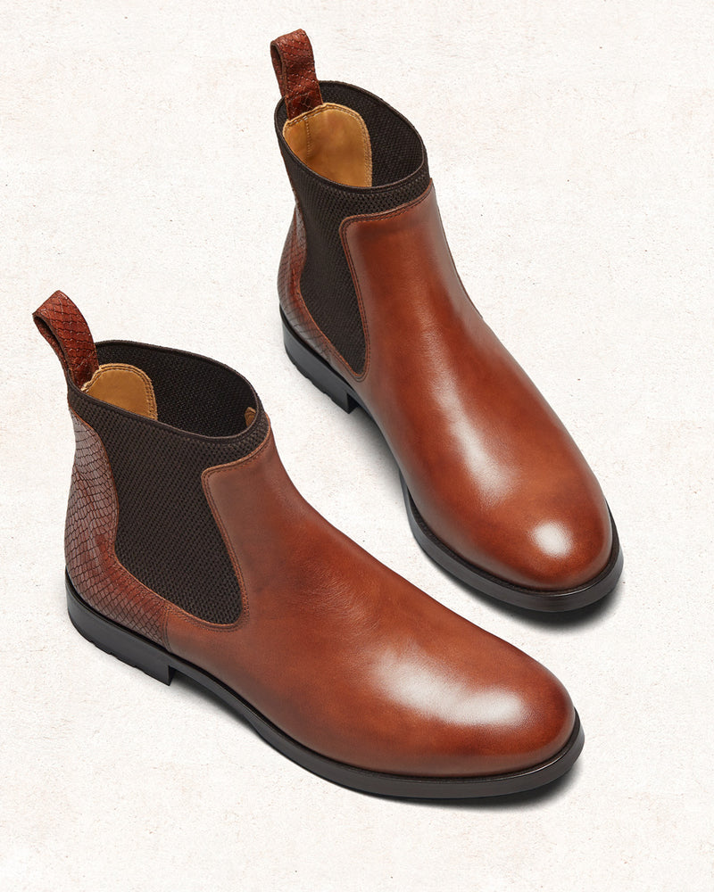 Botas Chelsea Albane - Piel de Lagarto Cognac - Suela de Goma - Mujer