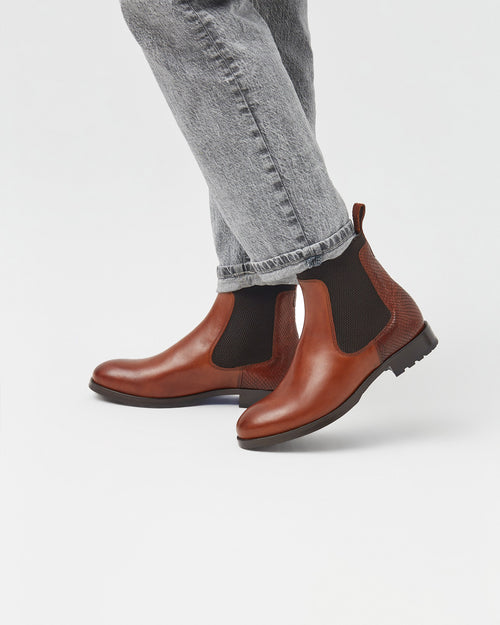 Chelsea Boots Albane - Cuir Cognac Lézard - Semelle Gomme - Femme