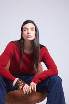 Jersey de cuello redondo Alba - Rojo burdeos - Mujer