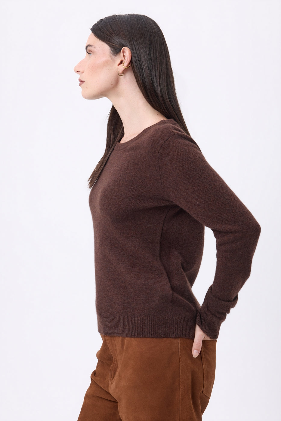 Jersey de cuello redondo Alba - Marrón chocolate - Mujer