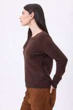 Jersey de cuello redondo Alba - Marrón chocolate - Mujer