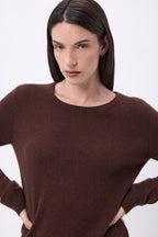 Jersey de cuello redondo Alba - Marrón chocolate - Mujer