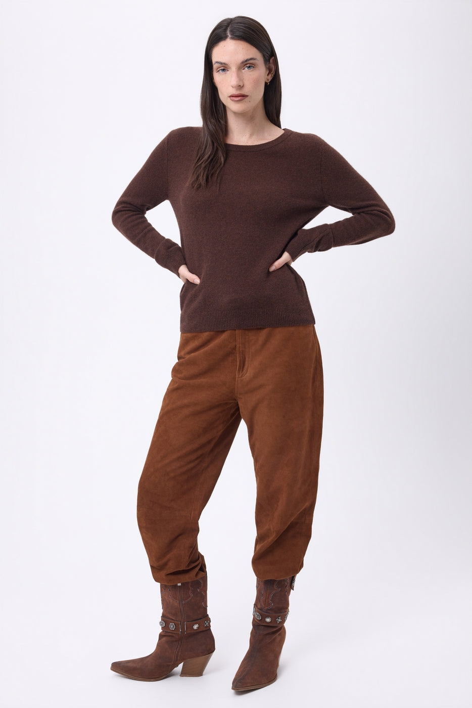 Jersey de cuello redondo Alba - Marrón chocolate - Mujer