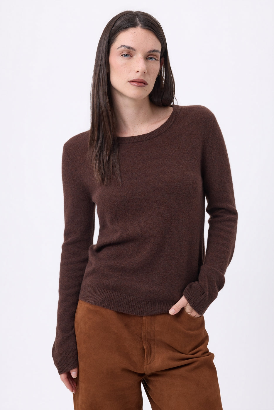 Jersey de cuello redondo Alba - Marrón chocolate - Mujer