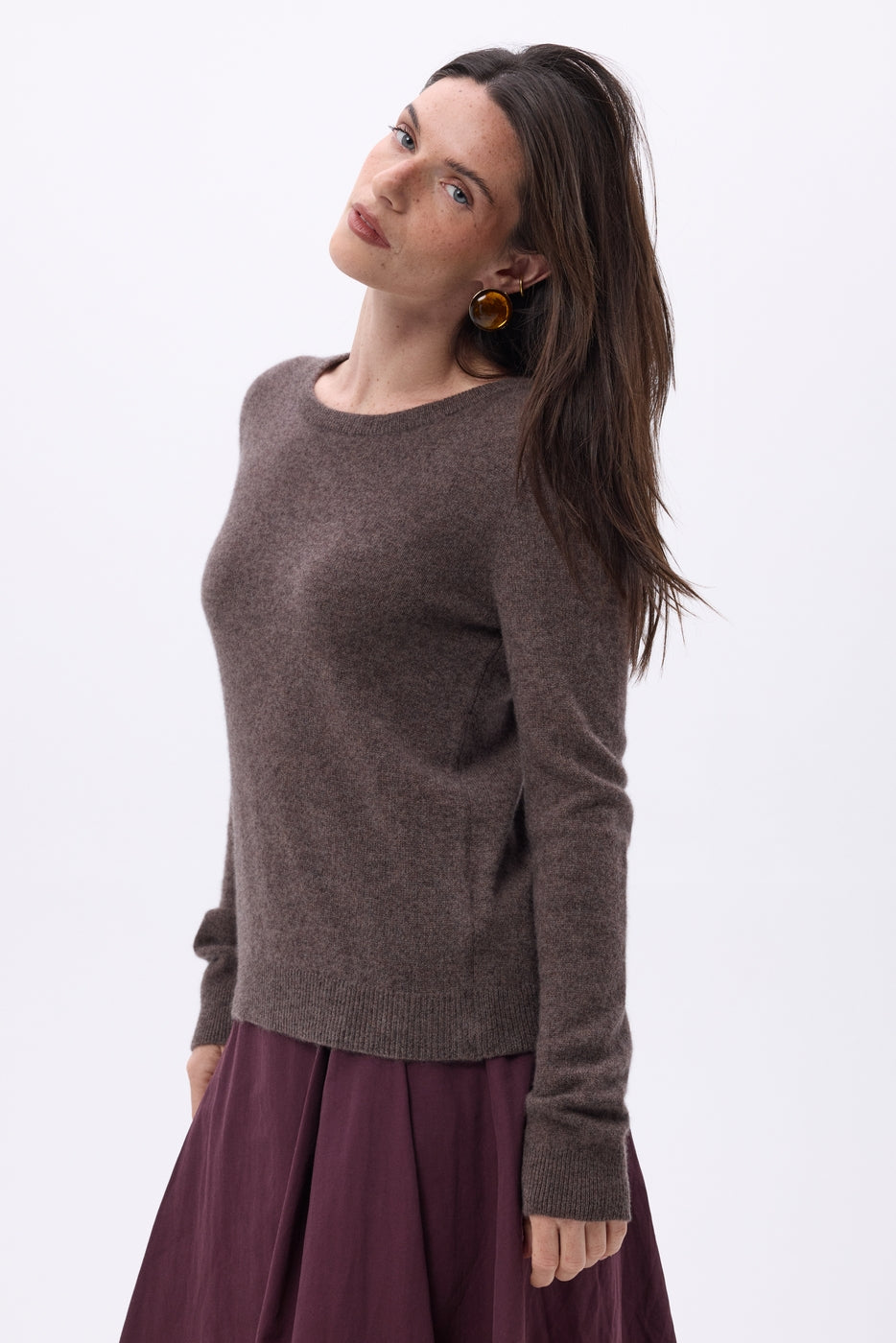 Jersey de cuello redondo Alba - Marrón jaspeado - Mujer