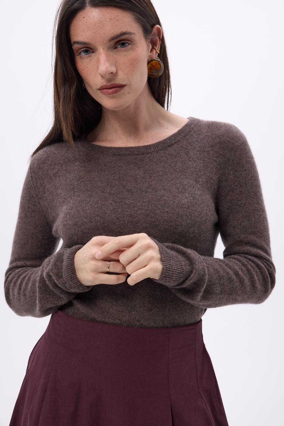 Jersey de cuello redondo Alba - Marrón jaspeado - Mujer