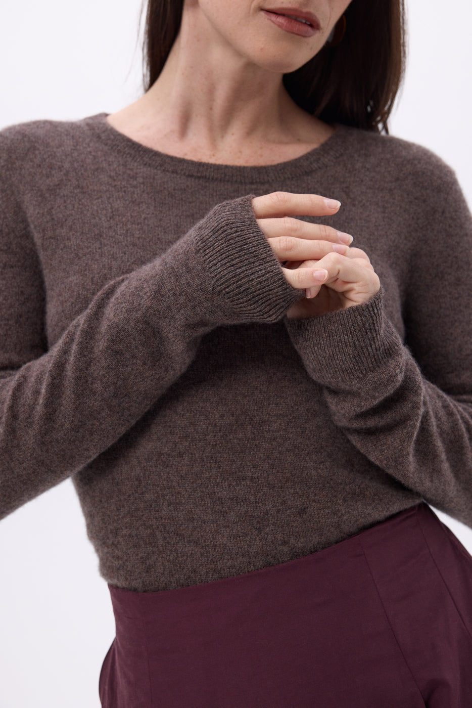 Jersey de cuello redondo Alba - Marrón jaspeado - Mujer