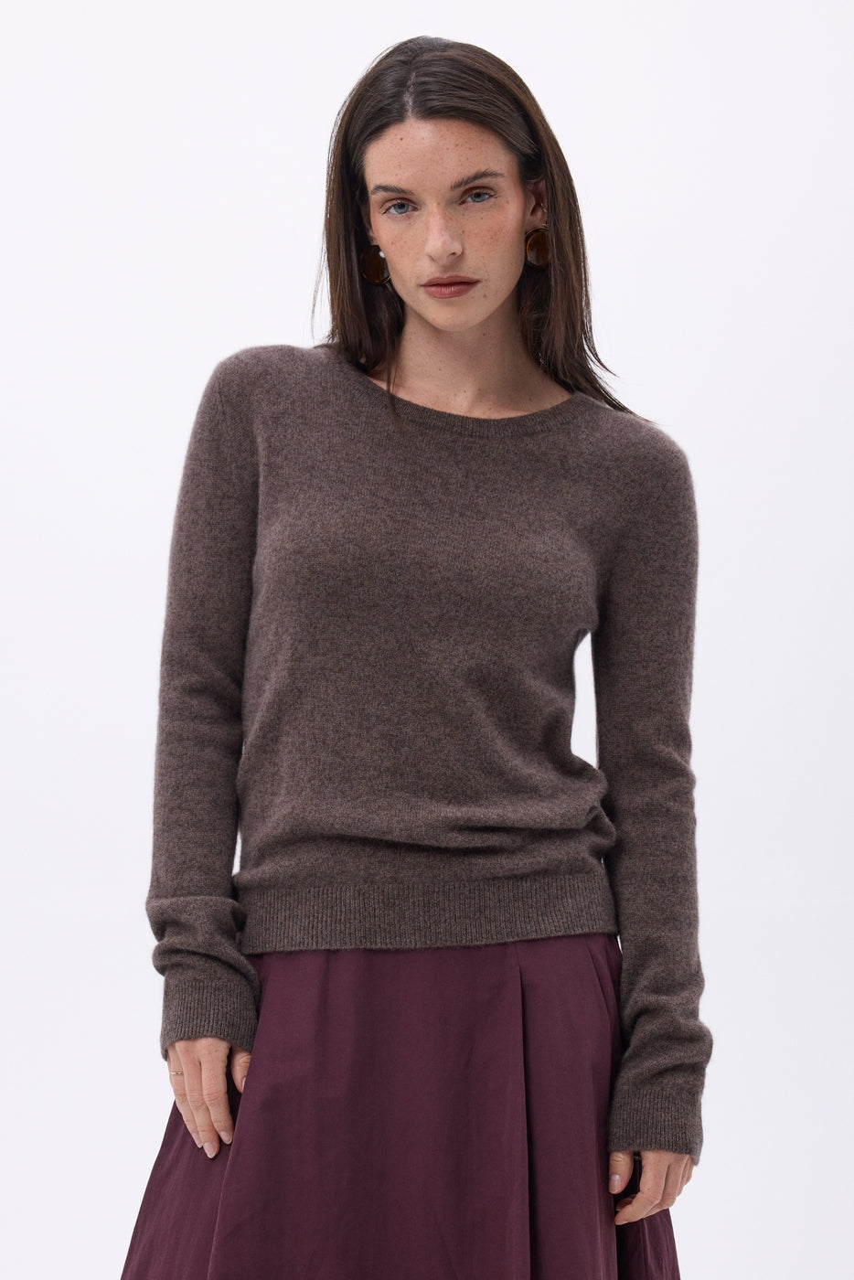 Jersey de cuello redondo Alba - Marrón jaspeado - Mujer