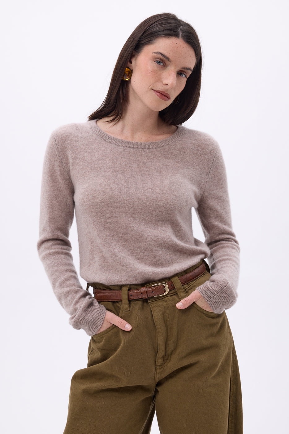 Jersey de cuello redondo Alba - avellana - mujer