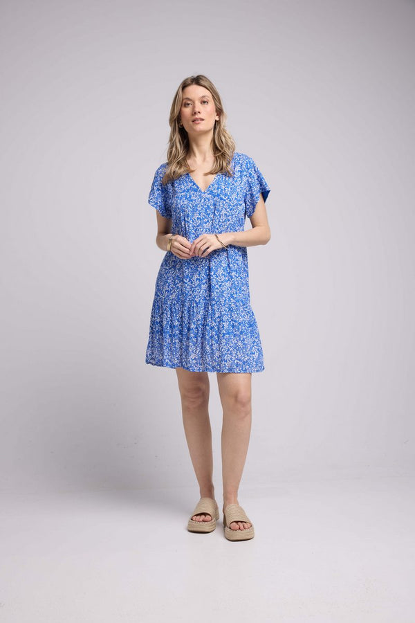 Vestido corto de manga corta - Azul