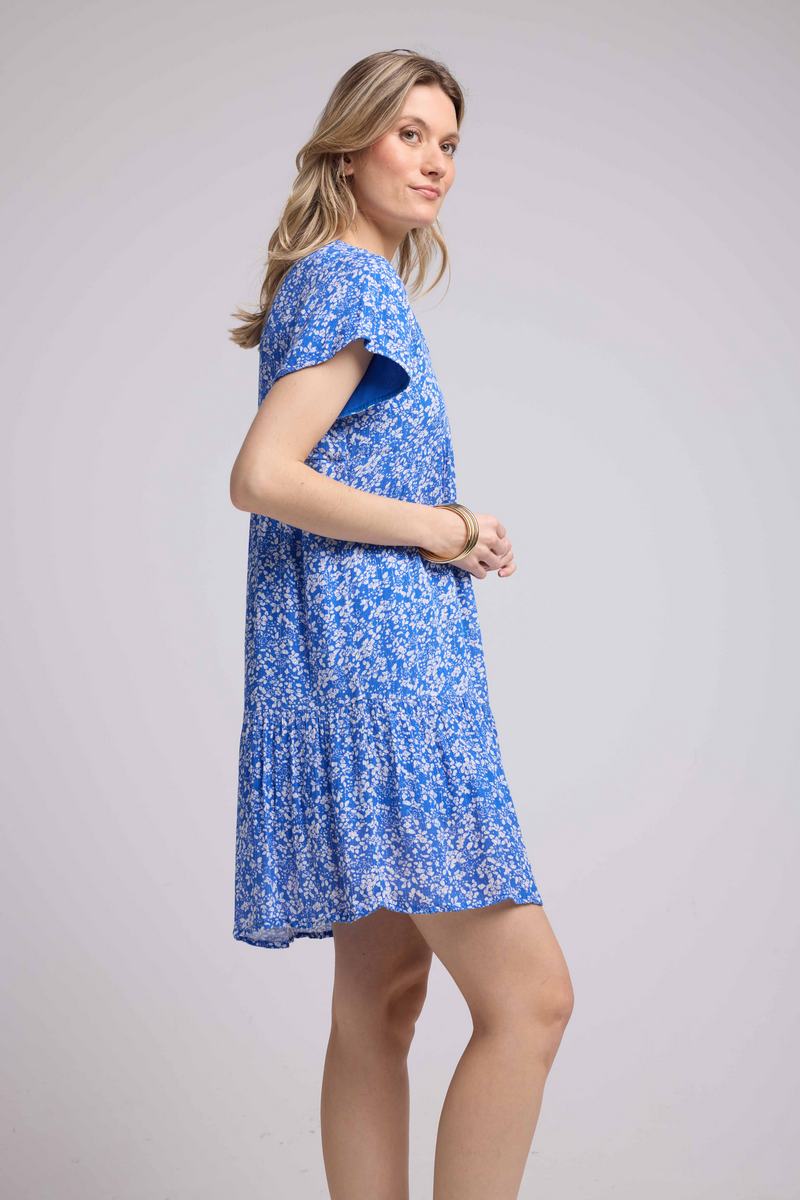 Vestido corto de manga corta - Azul