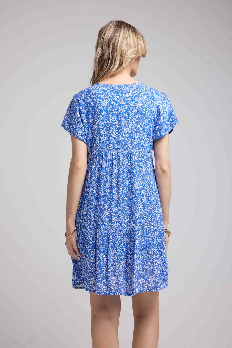Vestido corto de manga corta - Azul