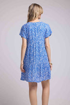Vestido corto de manga corta - Azul